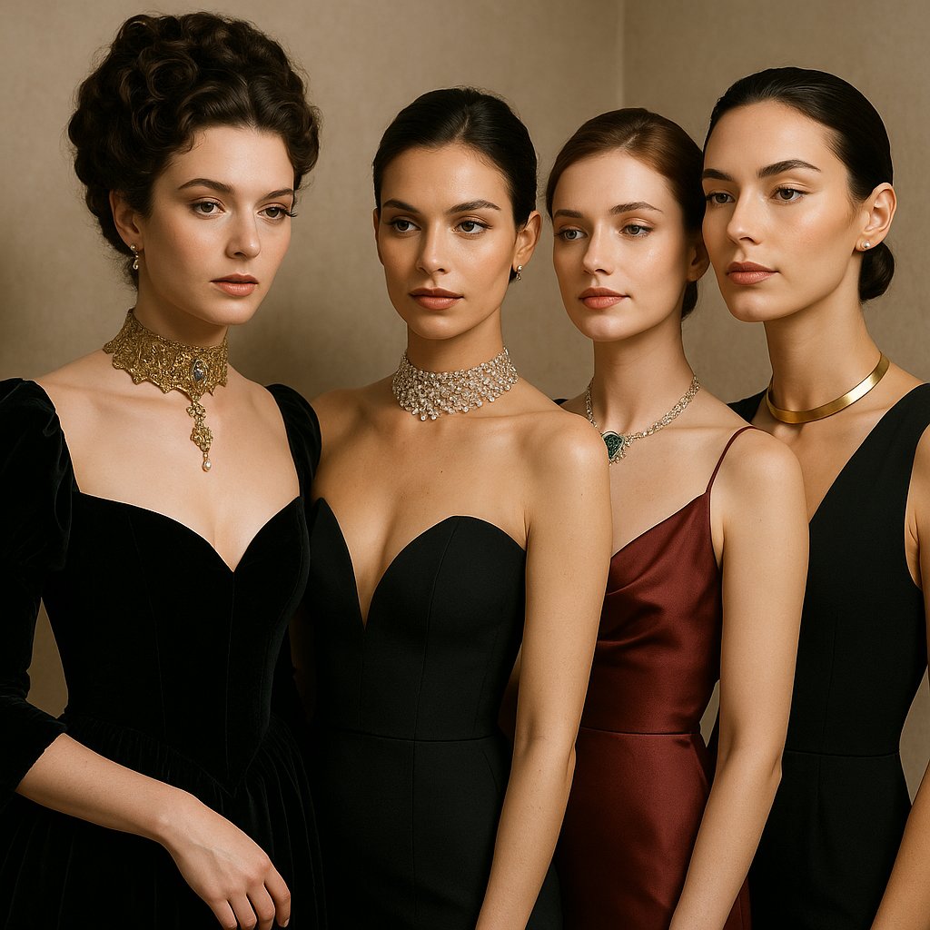 Elegant modern diamond choker necklace from Robinson's Jewelers, showcasing the evolution of choker style.