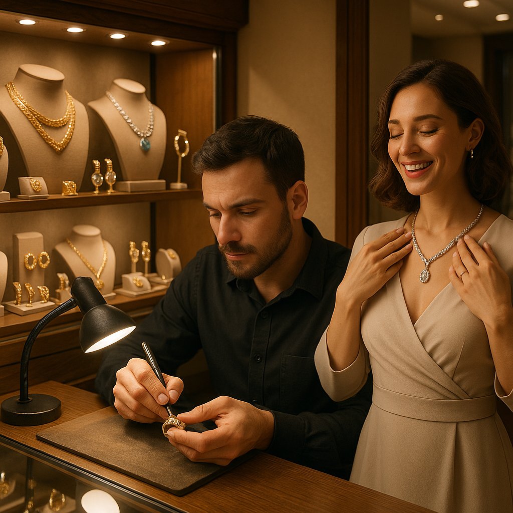Close-up of a master jeweler at Robinson's Jewelers hand-engraving a personalized message inside a wedding band