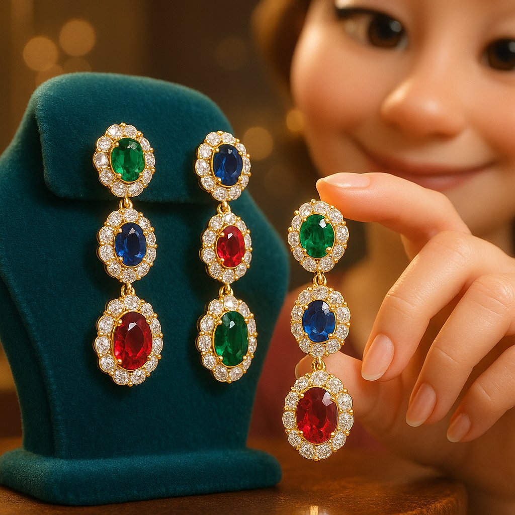 Luxury diamond girandole earrings with three-drop historical design from Robinson's Jewelers