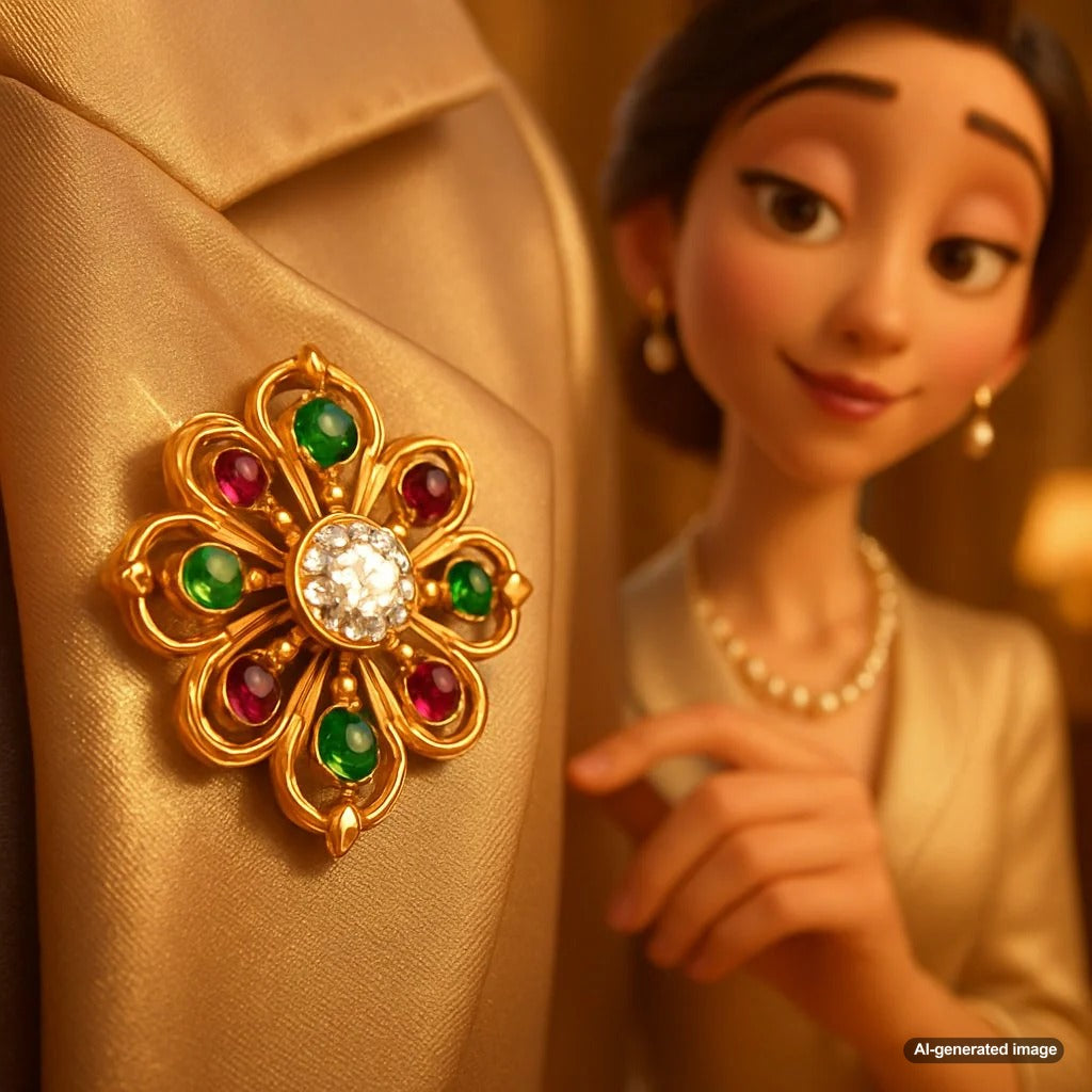 A stunning collection of elegant and artistic brooches and pins displayed at Robinson's Jewelers