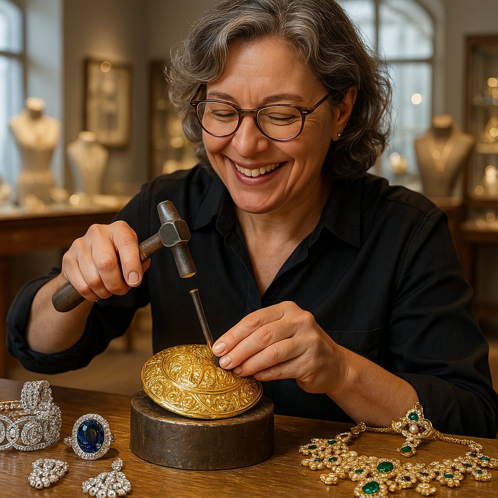 Close-up of repousse metalwork showing the intricate hammered texture and dimensional quality of this ancient jewelry technique