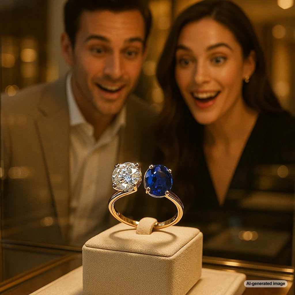 Elegant Toi et Moi ring featuring two stunning gemstones side by side on a gold band