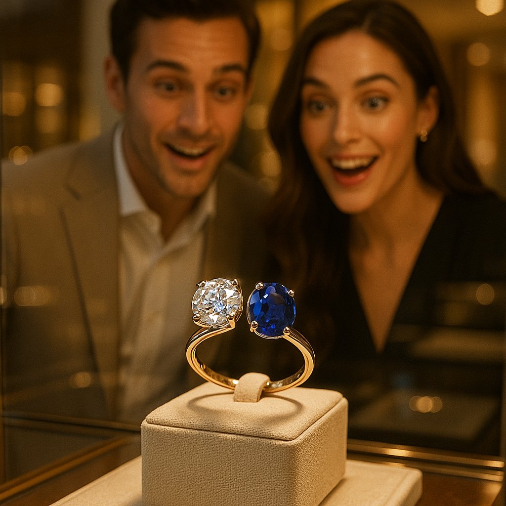 Elegant Toi et Moi ring featuring two stunning gemstones side by side on a gold band