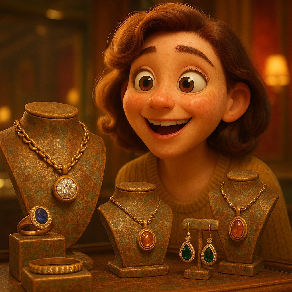 Close-up of vintage gold jewelry showing beautiful patina development in intricate details