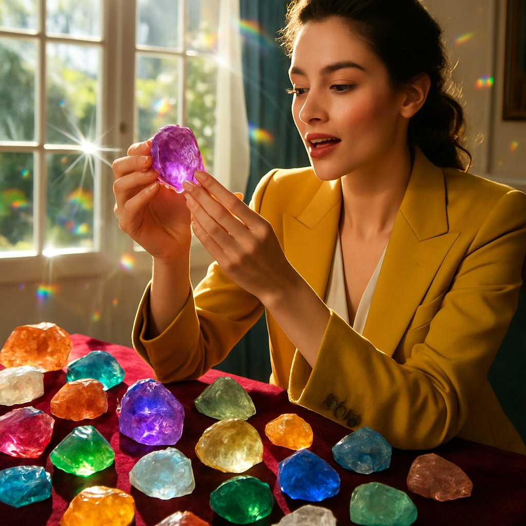 Collection of raw uncut gemstones in various colors and formations showcasing natural beauty