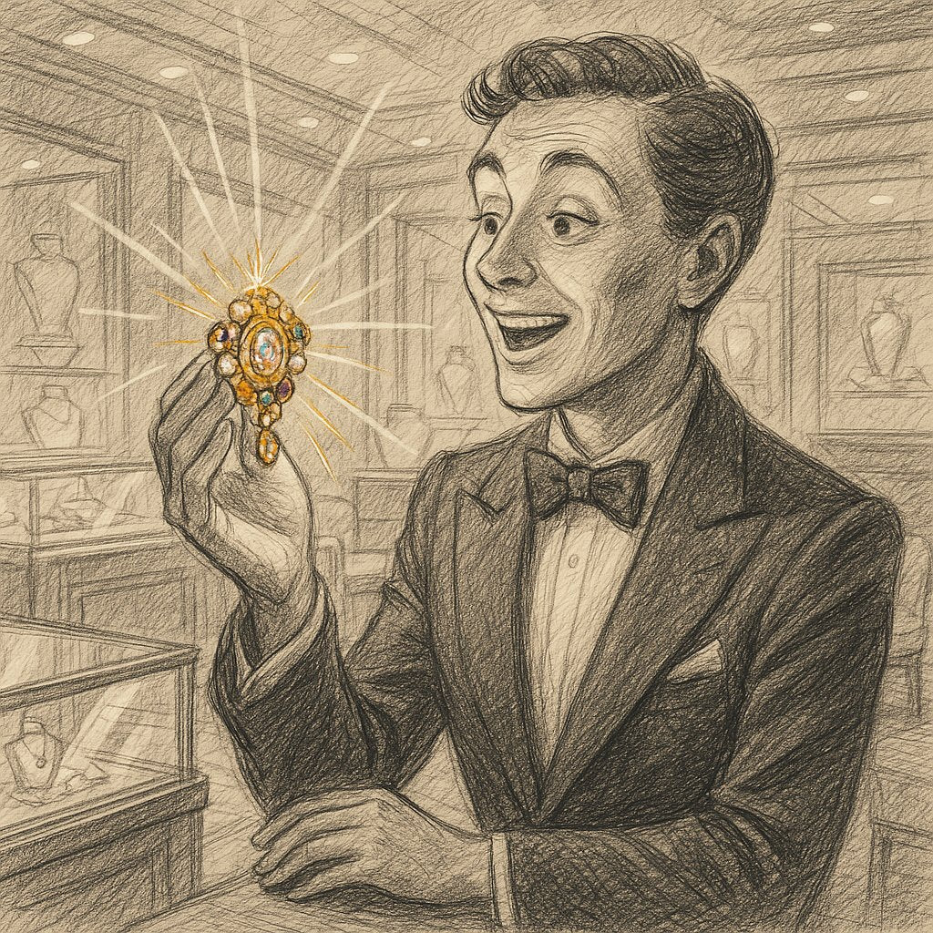 Custom jewelry design process showing sketches, gemstones, and tools at Robinson's Jewelers