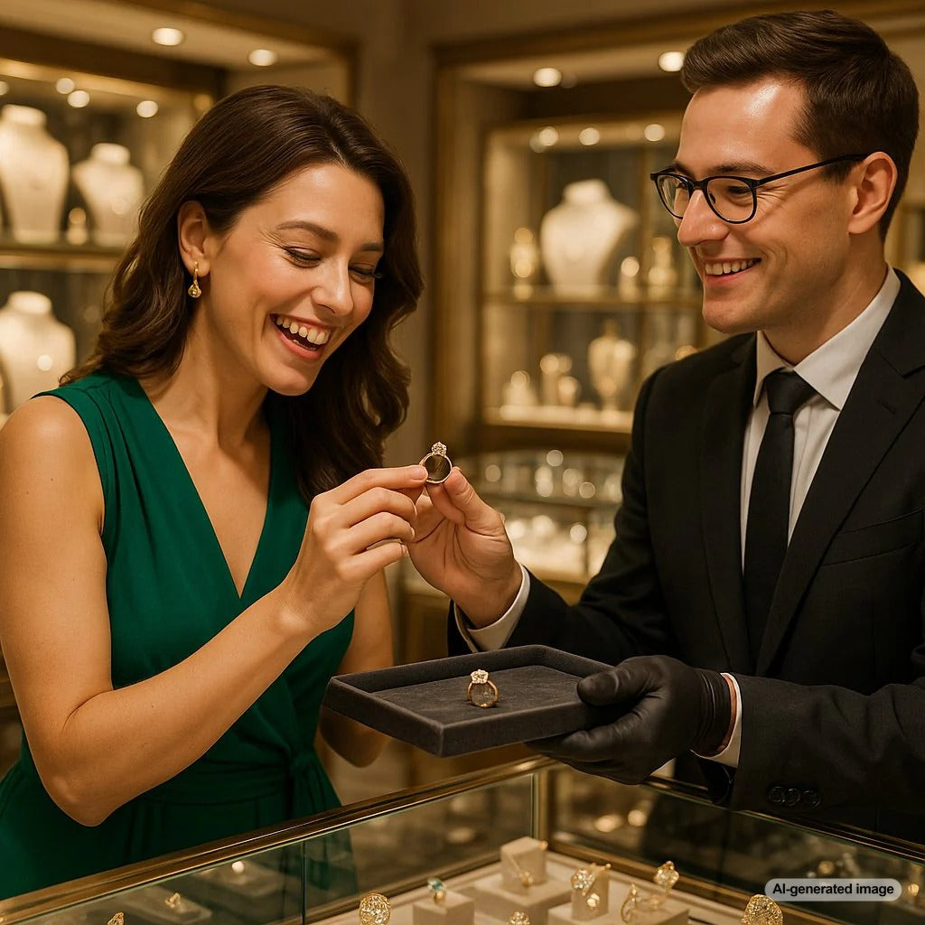 Artisan jeweler carefully crafting a custom made-to-order ring in a workshop