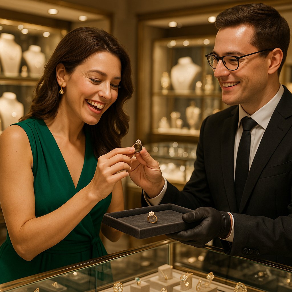 Artisan jeweler carefully crafting a custom made-to-order ring in a workshop