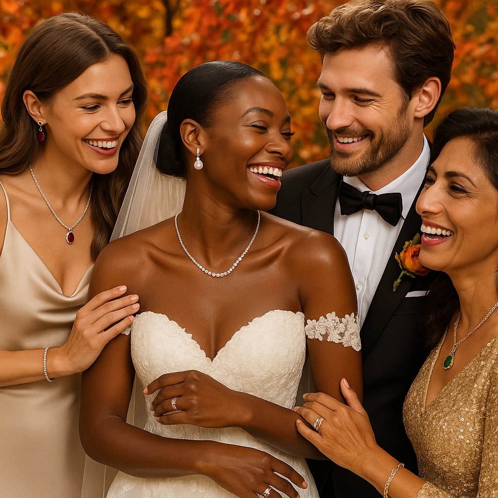 Elegant fall wedding jewelry featuring gold and gemstone pieces perfect for autumn brides