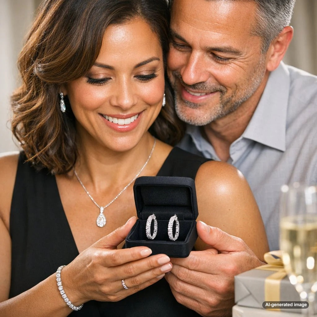 A stunning display of ruby rings, diamond tennis necklaces, and sapphire earrings for a 40th birthday celebration from Robinson's Jewelers