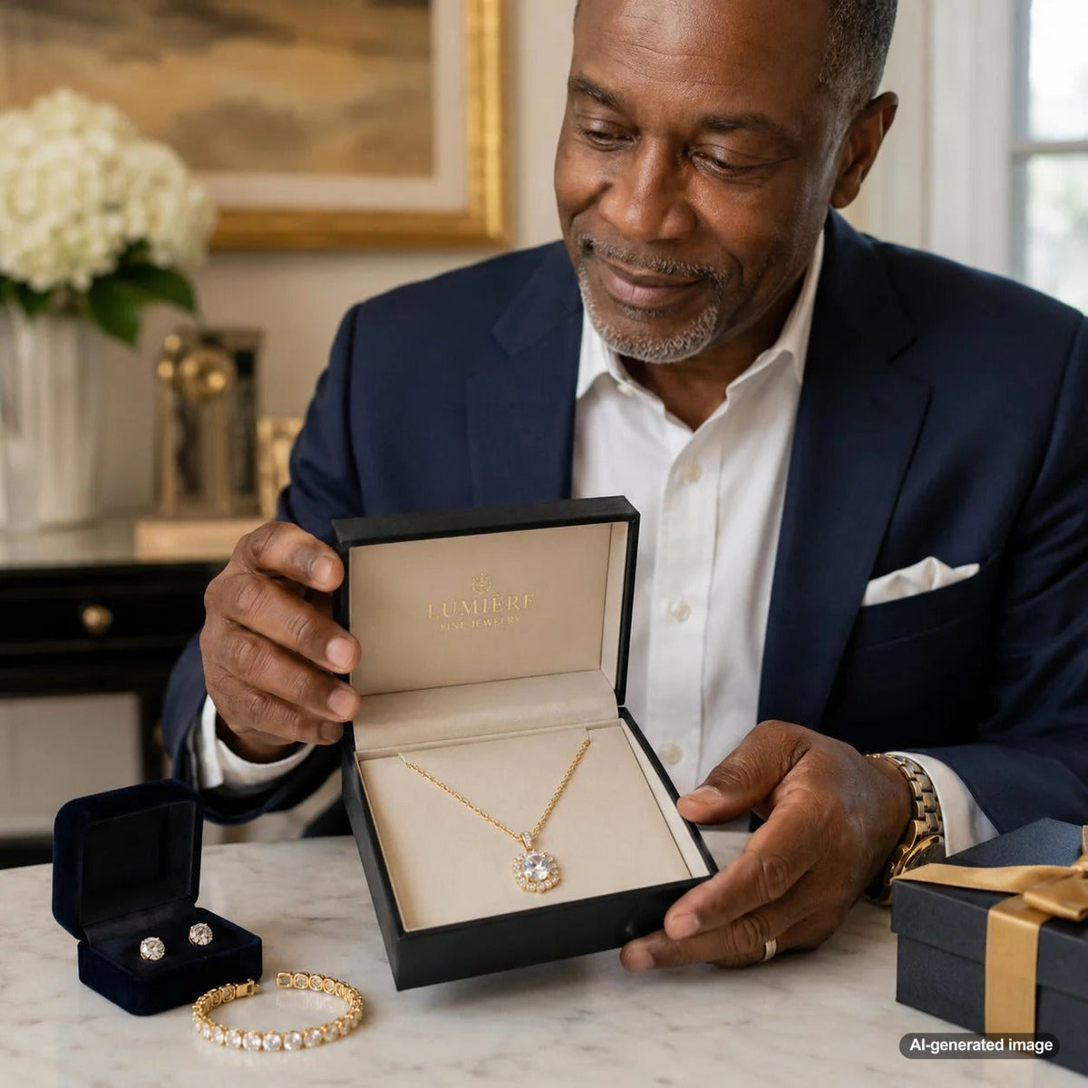 A selection of elegant jewelry gifts for the mother of the groom.