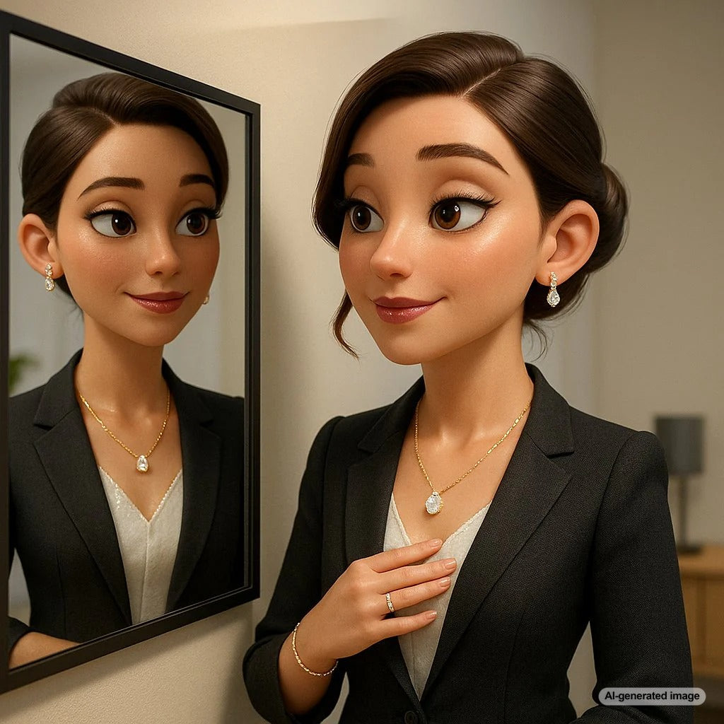 Elegant professional jewelry for job interviews featuring diamond studs, a delicate necklace, and a classic watch