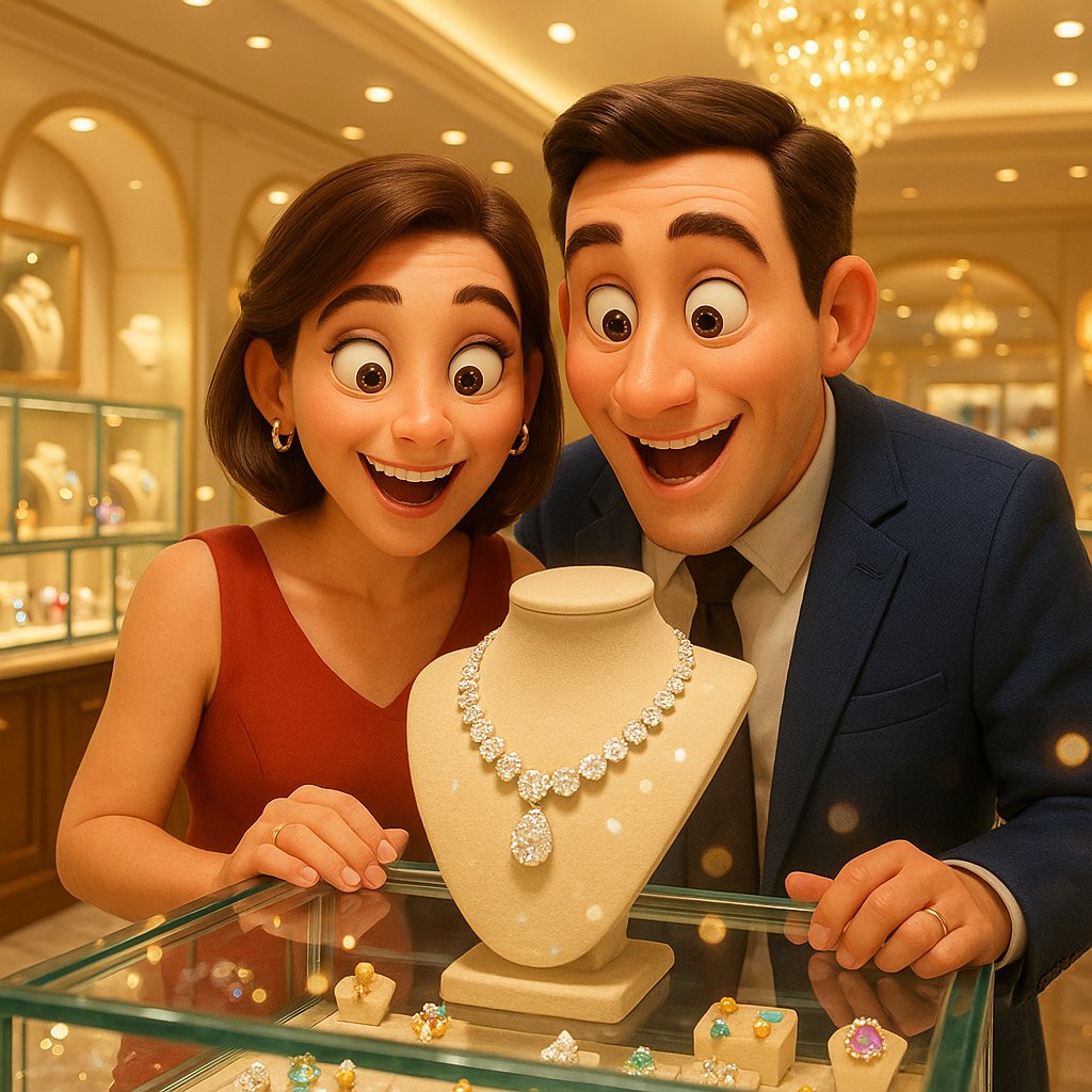 Woman admiring a dazzling diamond ring during a seasonal jewelry sale