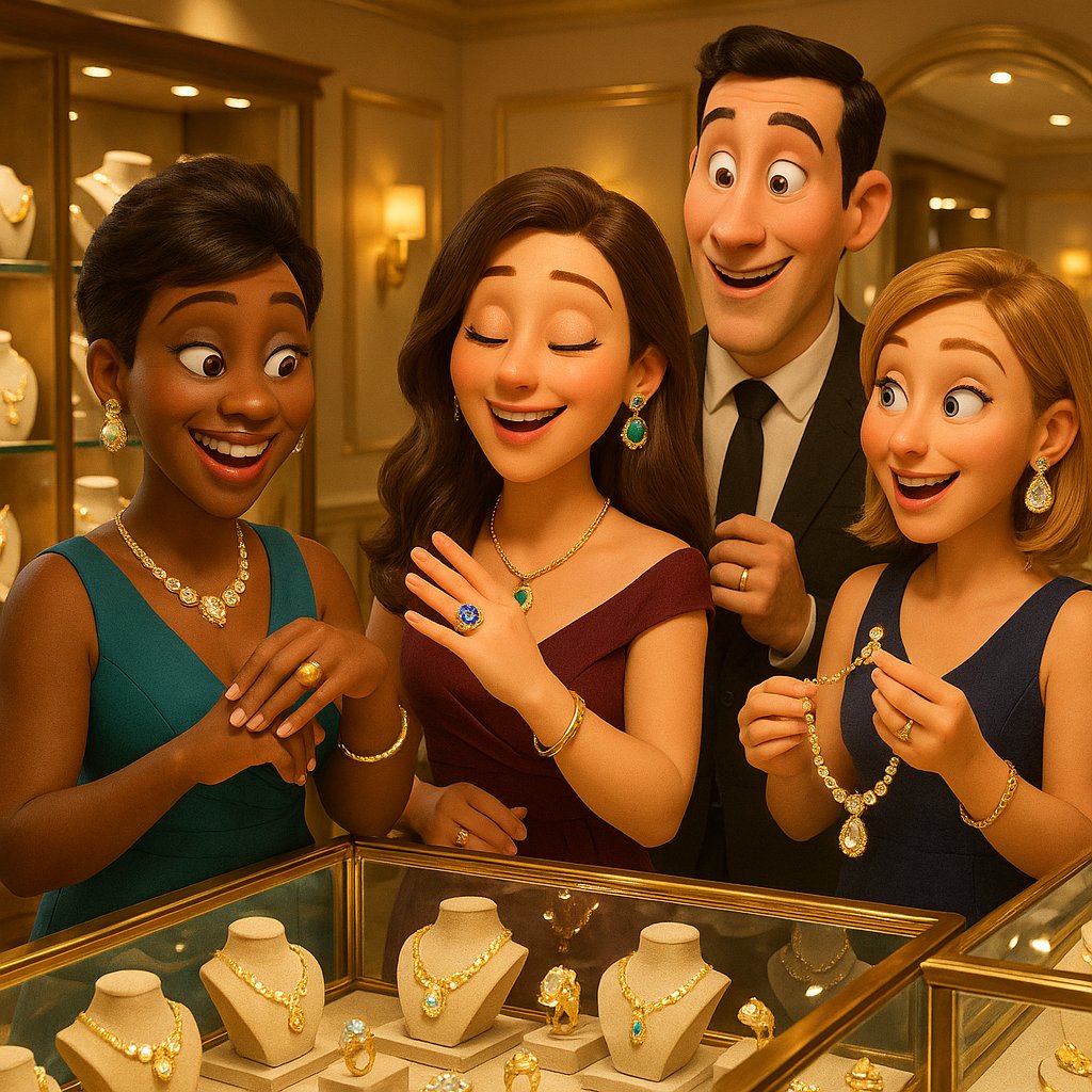 Stylish woman wearing multiple trendy jewelry pieces including layered necklaces and statement earrings