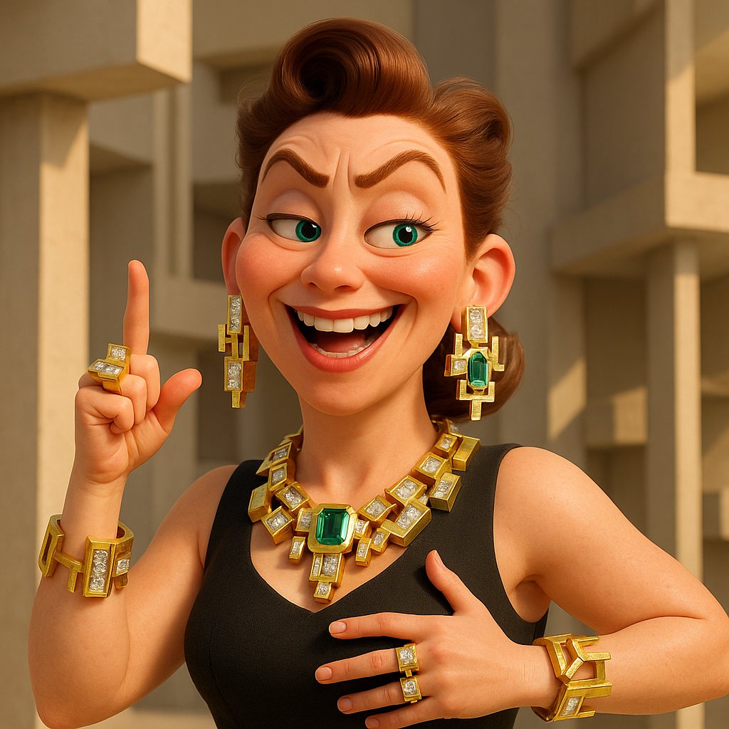 A stunning collection of brutalist jewelry featuring raw textures, geometric shapes, and unpolished gemstones