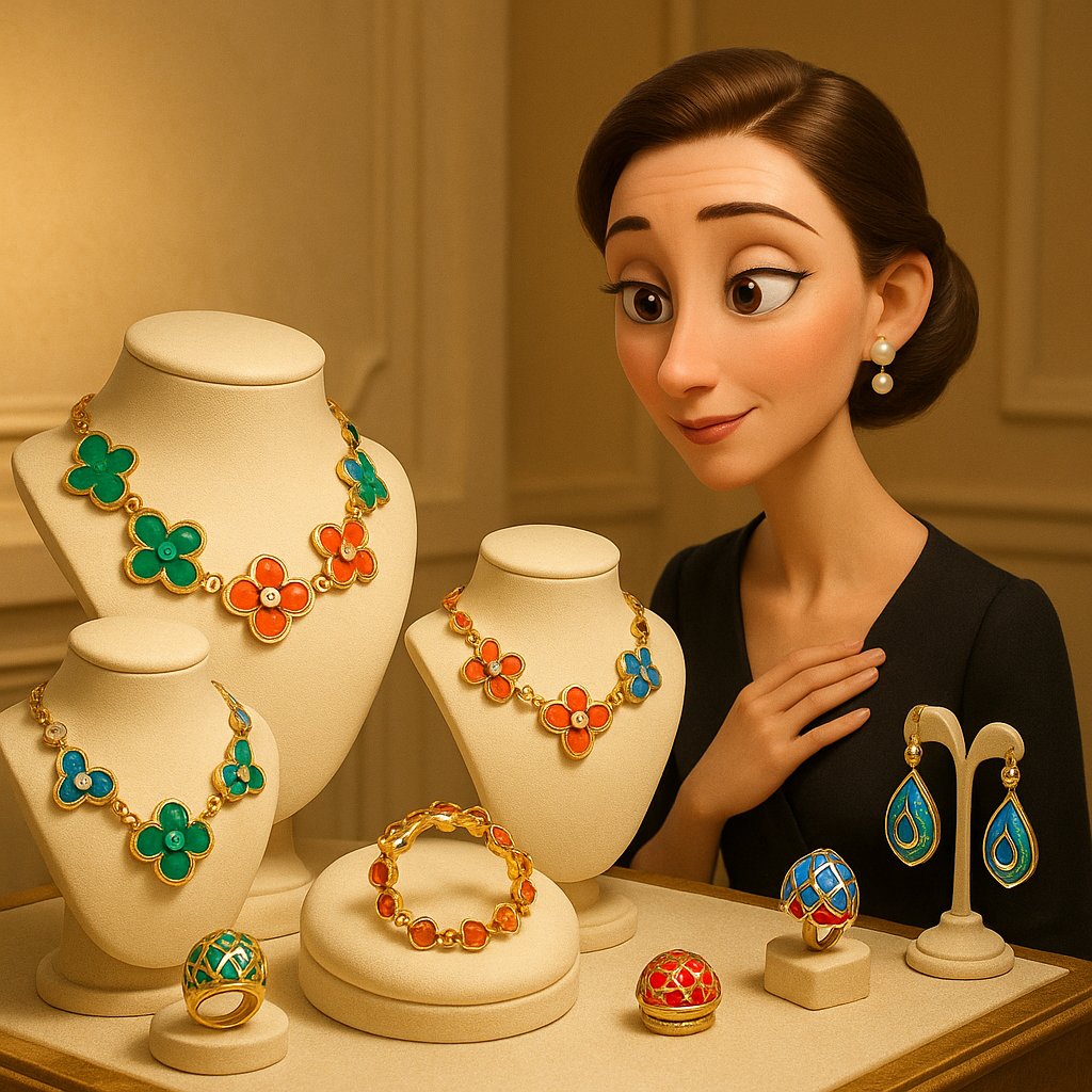 Vibrant high jewelry enamel rings and bracelets showcasing a modern colorful design