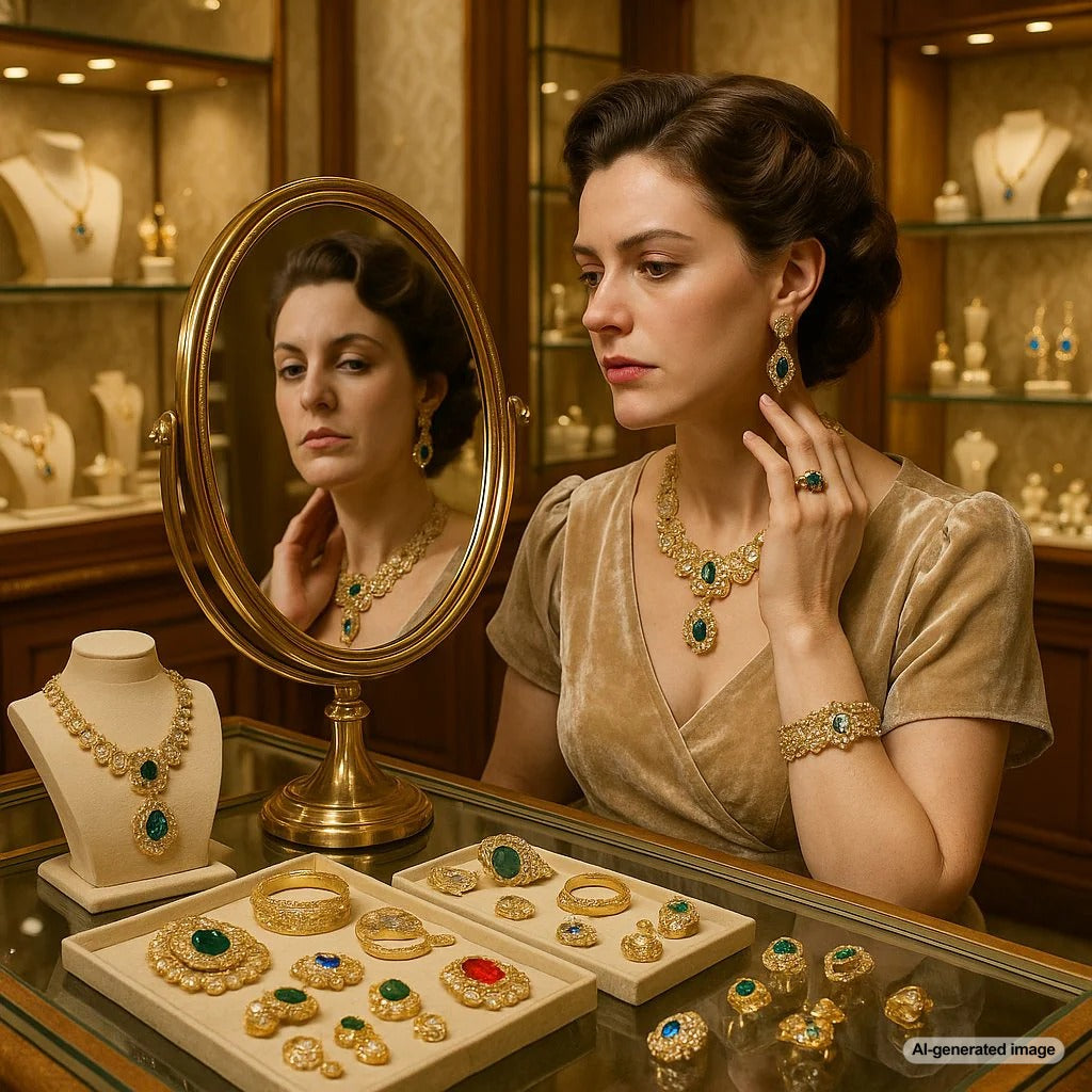 Vintage jewelry collection featuring Art Deco rings, Victorian lockets, and estate bracelets displayed on velvet