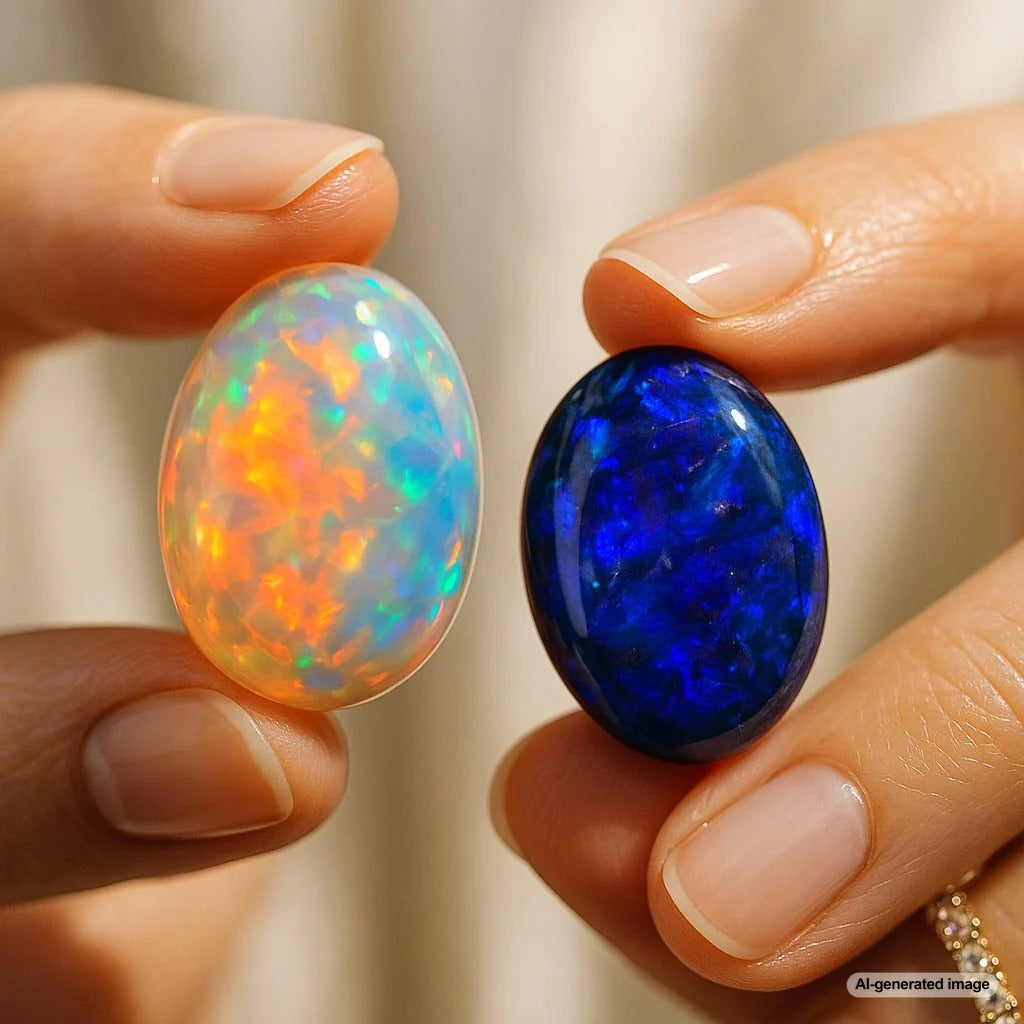 Stunning comparison of Ethiopian and Australian opals showing their unique color patterns and beauty