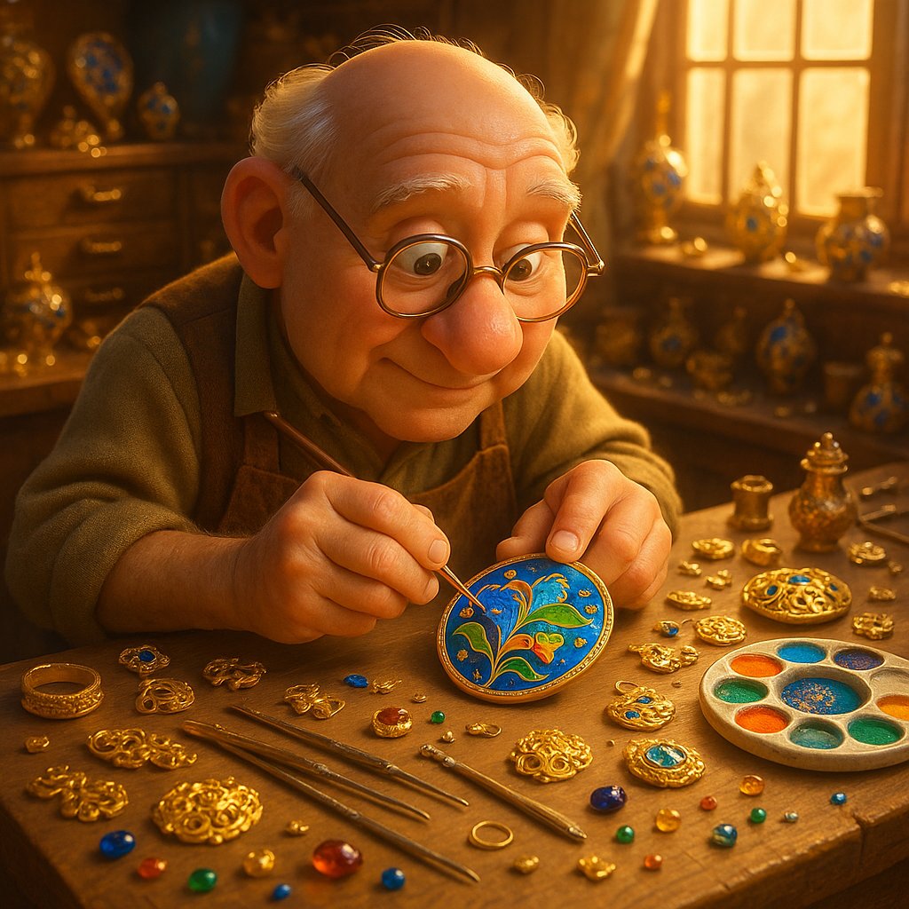 Close up of a beautifully crafted vintage enamel ring showing intricate cloisonn&eacute; work with vibrant blue and green colors