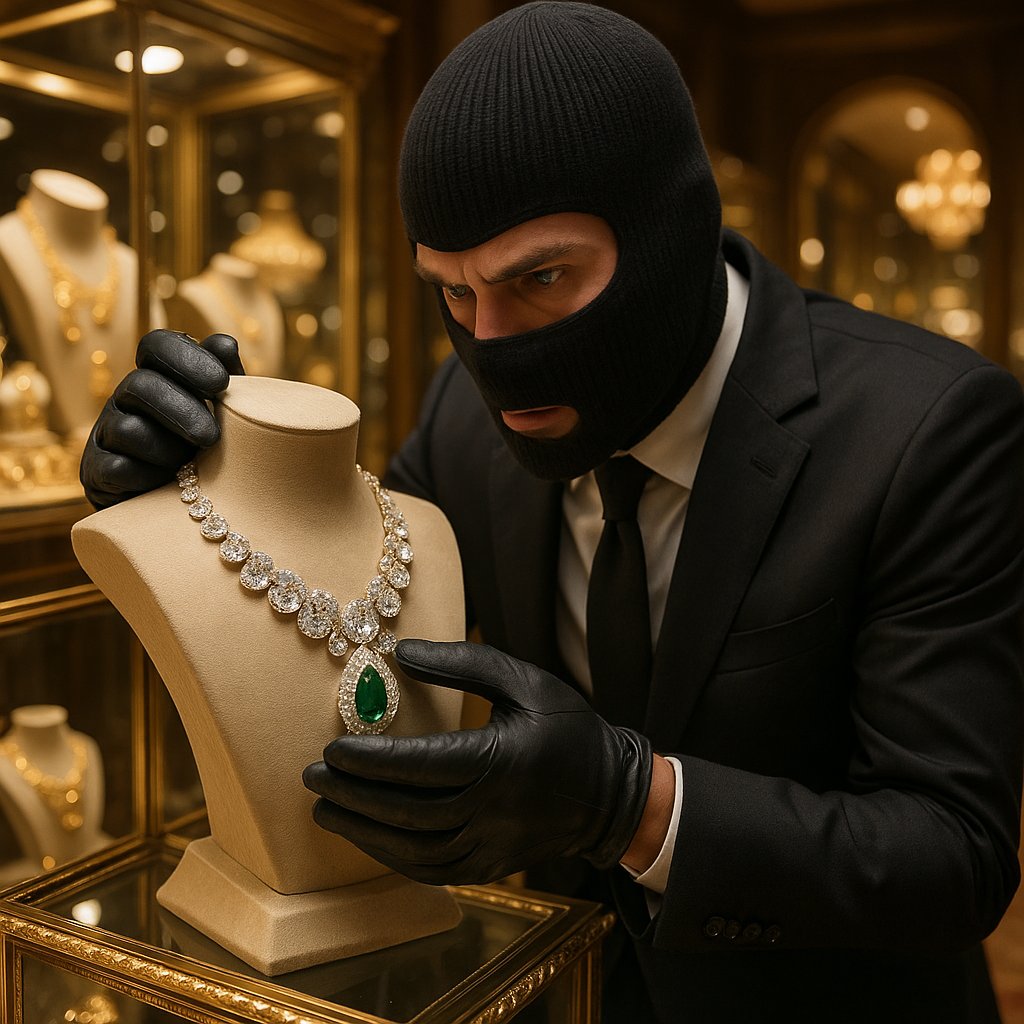 Diamond jewelry security display showing precious gems behind protective glass at Robinson's Jewelers