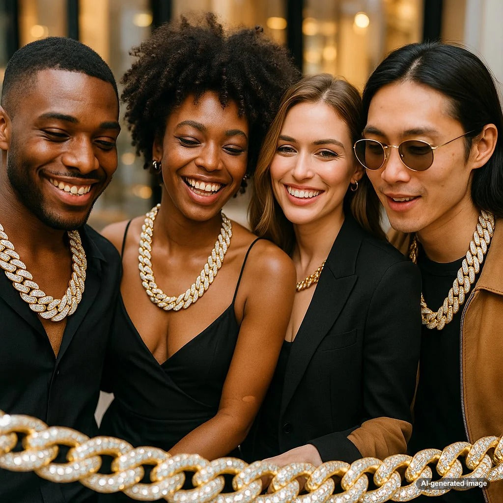 Luxury men's diamond Cuban link chain on black background