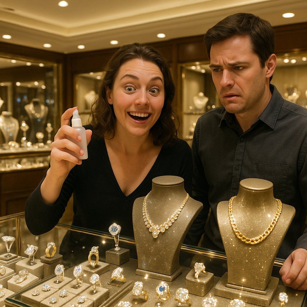 Close up image showing the damaging effects of harsh chemicals on fine jewelry, with a dull ring next to a sparkling one.