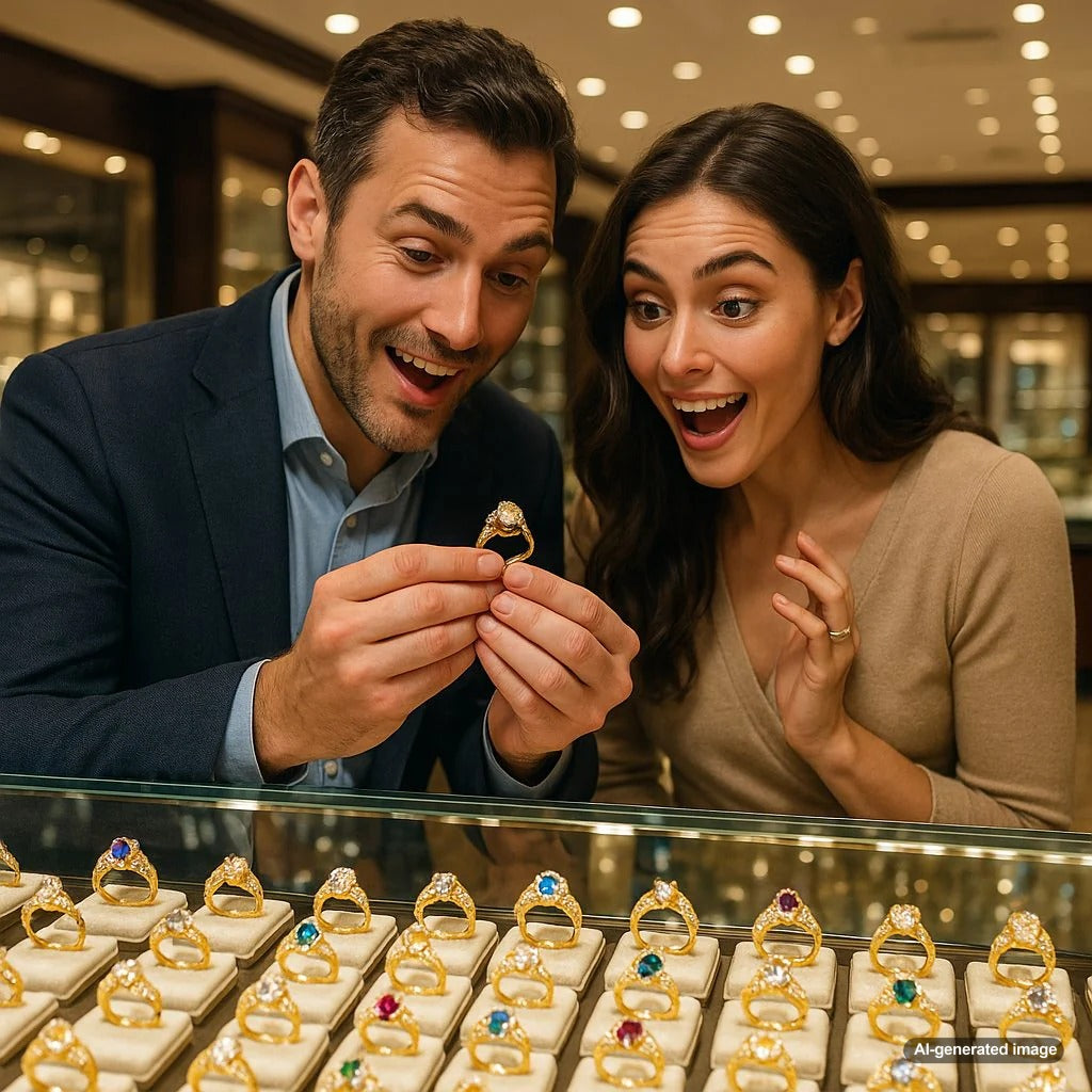 Vintage and modern engagement rings side by side, showcasing the beauty of second-hand and new rings