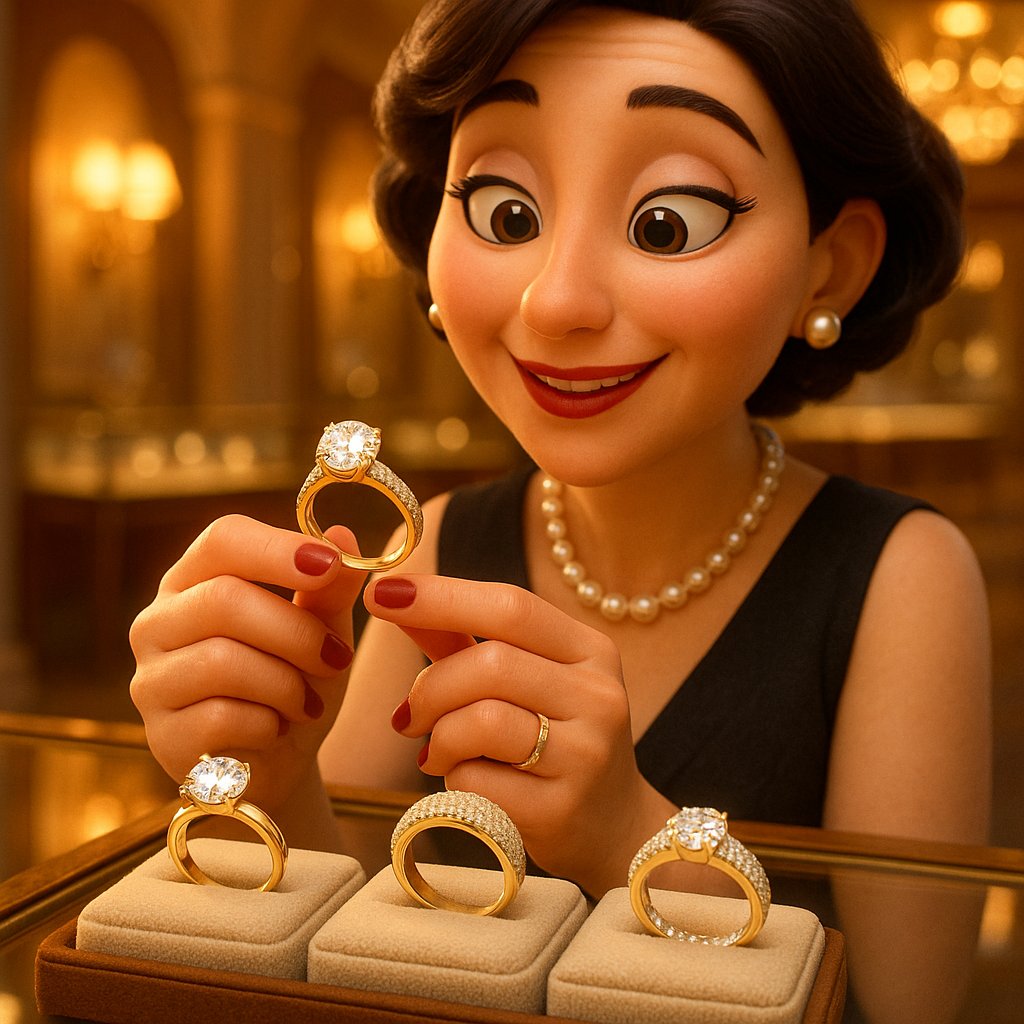 Close up comparison of bezel, grain, and pave diamond settings showing detail and sparkle