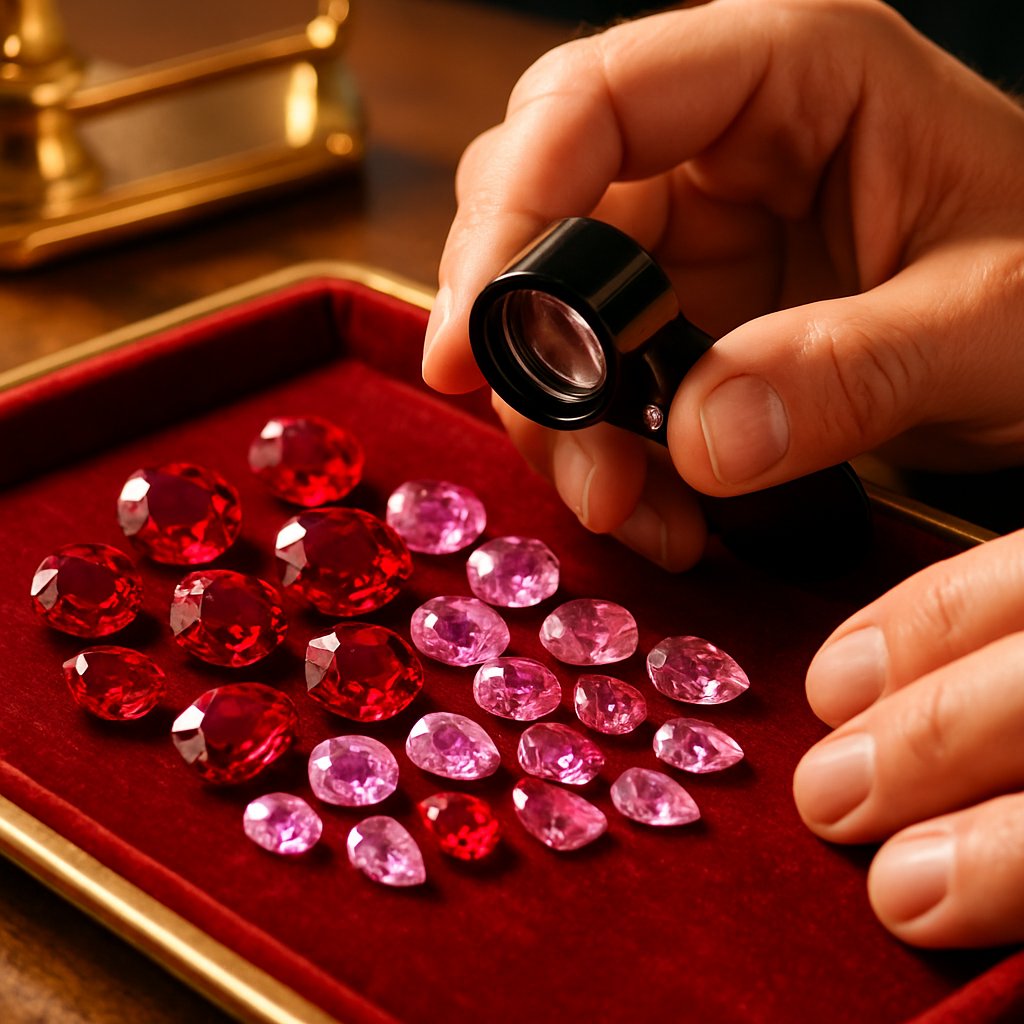 Stunning comparison of ruby and pink sapphire gemstones showing their beautiful color variations