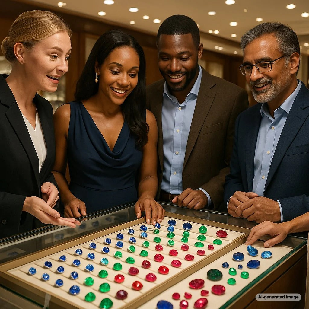 A stunning collection of investment-grade colored gemstones including rubies, sapphires, and emeralds