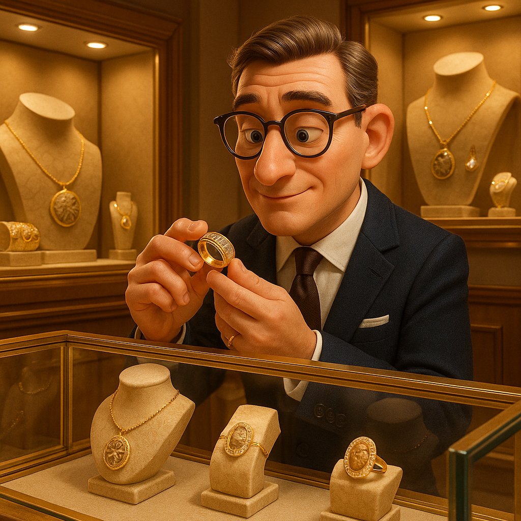 Close-up of a stunning jewelry piece featuring iridescent fossilized ammonite set in gold, showcasing its natural spiral pattern and rainbow colors.