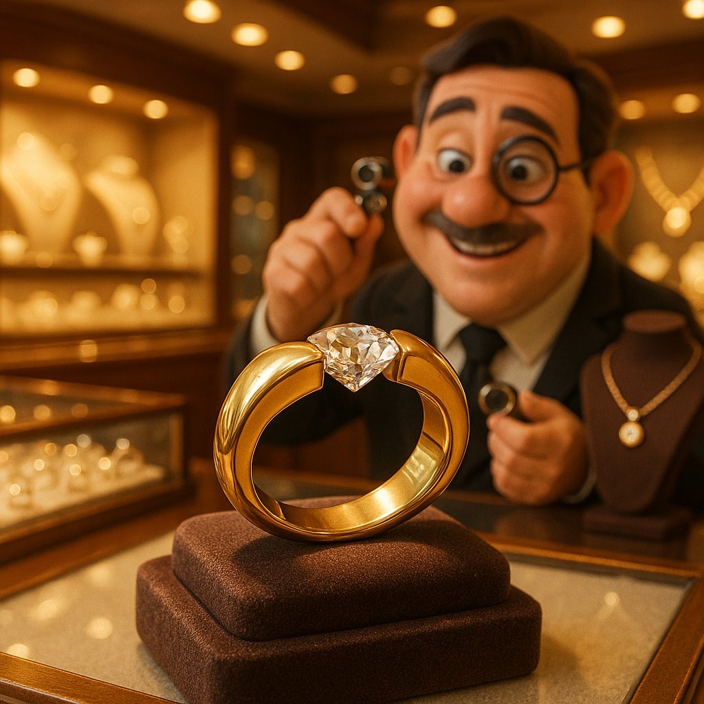 A stunning close-up of a modernist tension set diamond ring, showing the gemstone magically suspended between two ends of a sleek metal band.