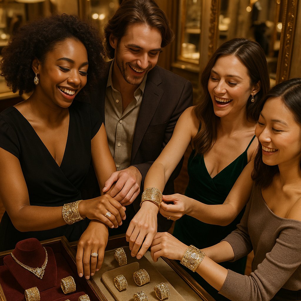 A modern gold friendship cuff bracelet, inspired by medieval traditions, displayed elegantly on a wrist.