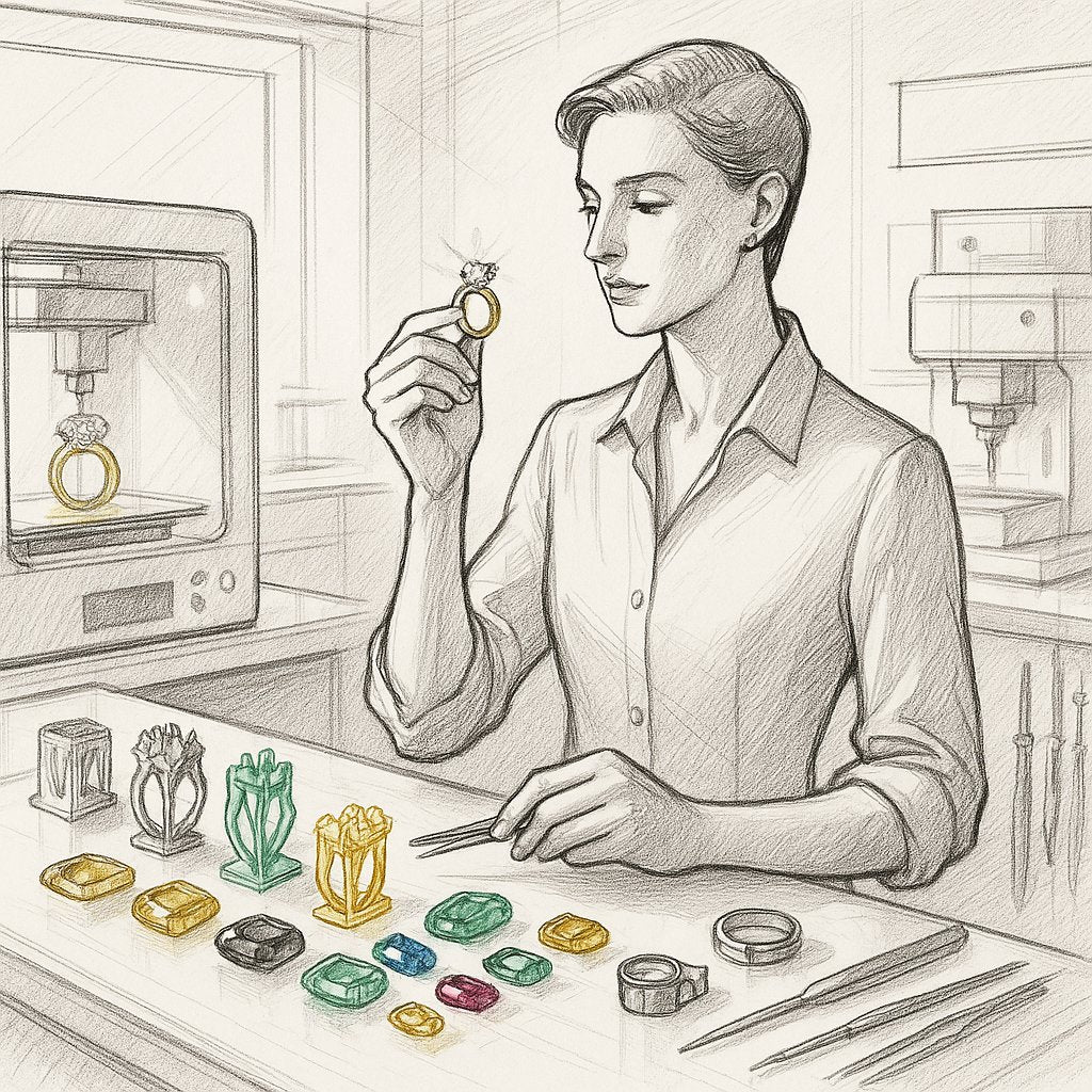 The future of fine jewelry featuring 3D printed designs and lab-grown gemstones at Robinson's Jewelers