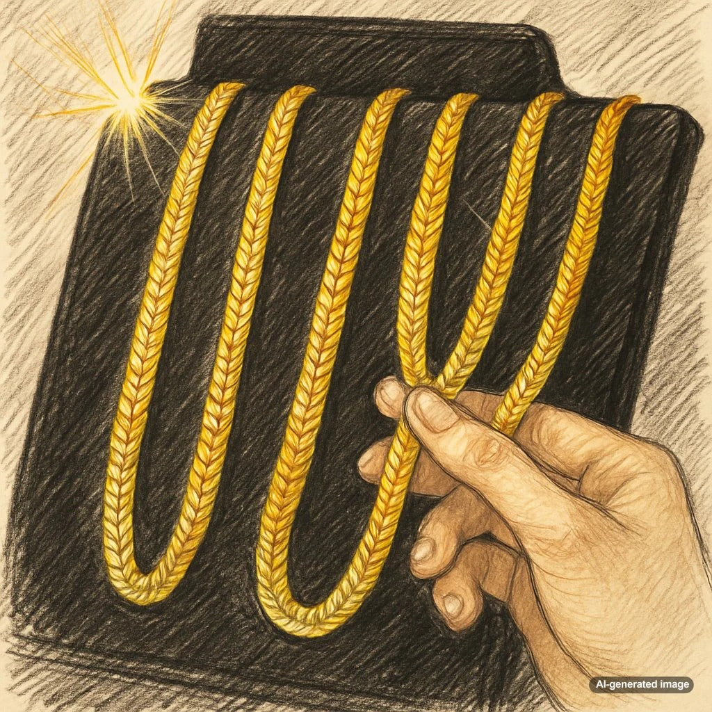 Close up of a luxurious gold herringbone chain lying flat, showcasing its sleek and seamless links.