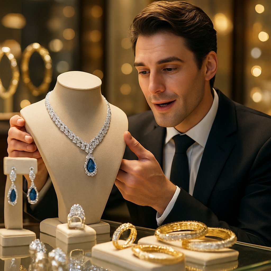 Comparison image showing tarnished fast fashion jewelry next to sparkling fine jewelry from Robinson's Jewelers