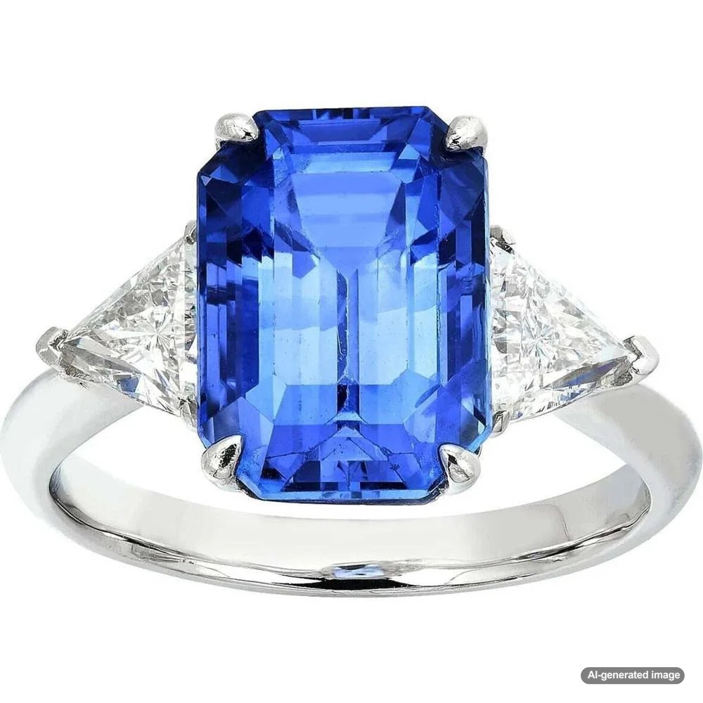 A stunning blue sapphire engagement ring set in white gold with diamond accents
