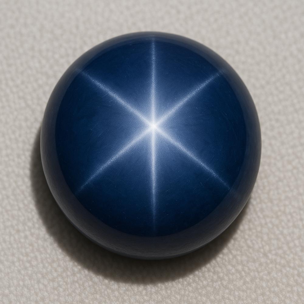 A stunning blue star sapphire gemstone displaying a sharp six-rayed star effect, set in an elegant gold ring.