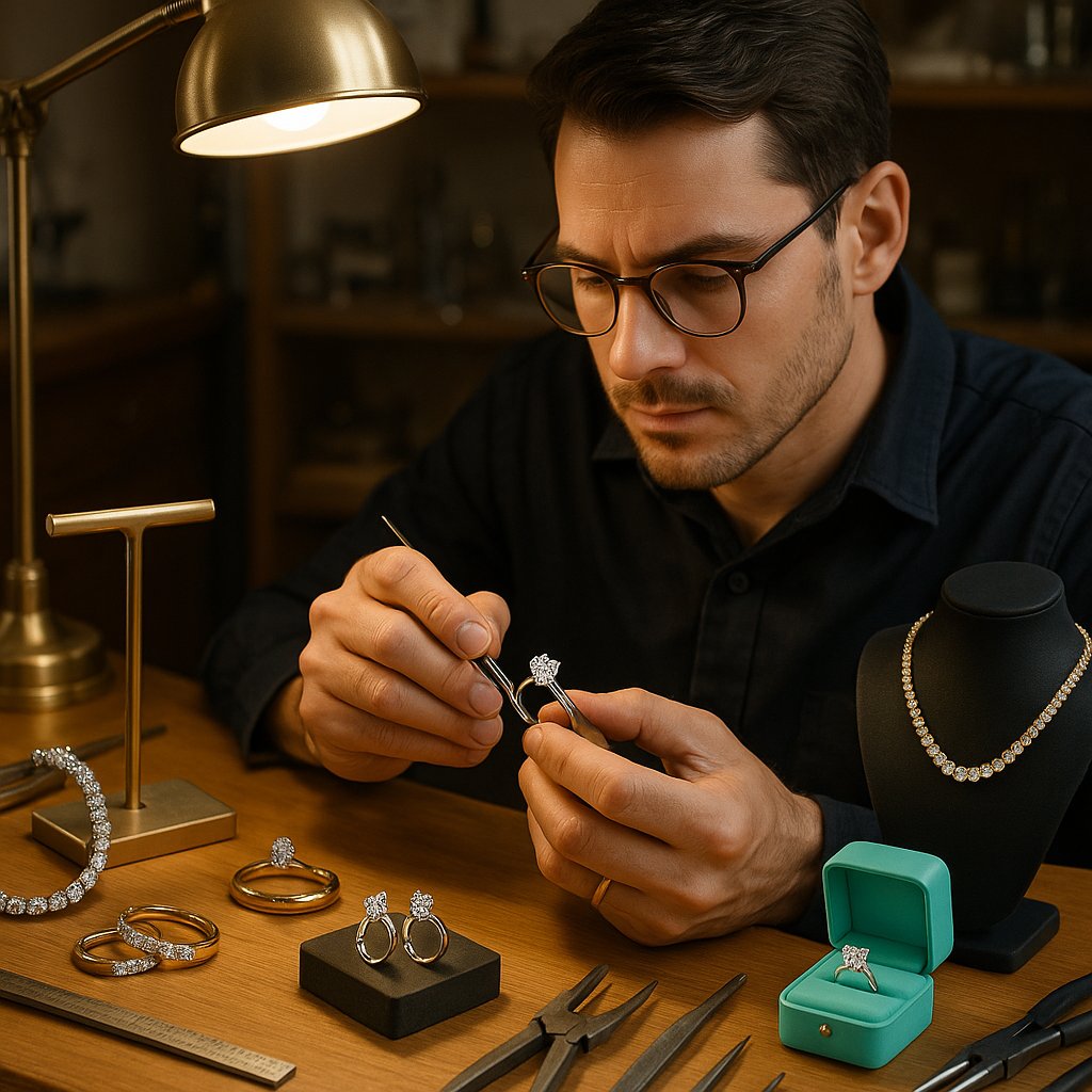 Close-up shot of a classic Tiffany style engagement ring with a brilliant diamond held by six prongs
