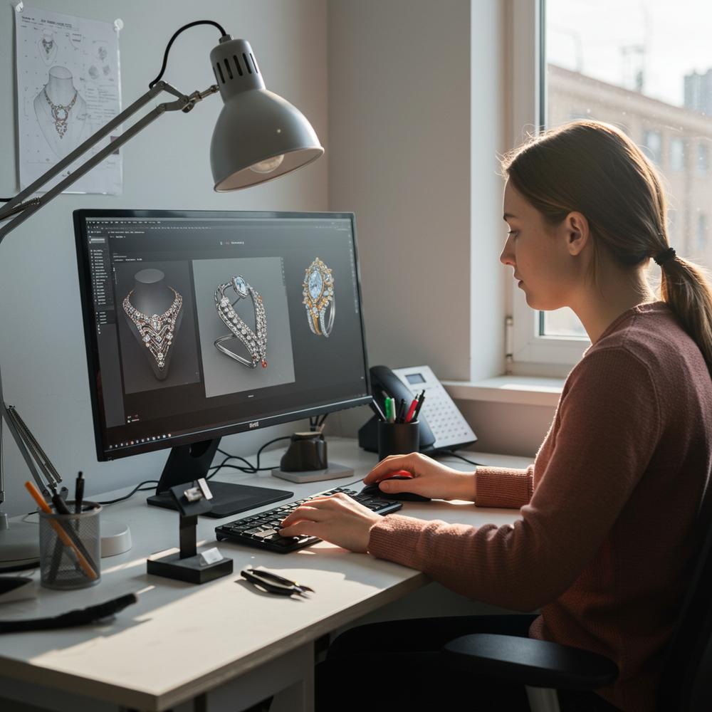 A representation of technology integrated into jewelry design showcasing CAD and 3D printed jewelry.