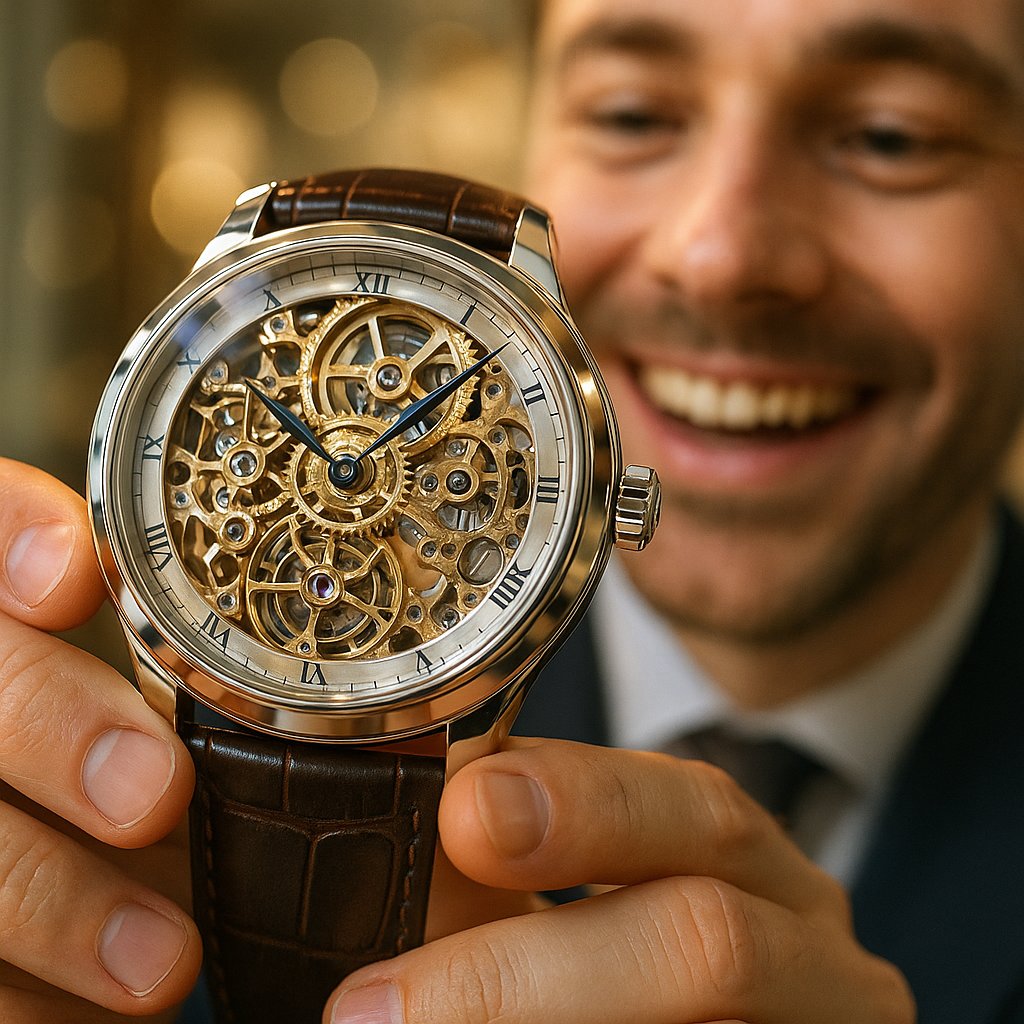 Close-up of an intricate skeletonized watch dial revealing the mechanical movement inside