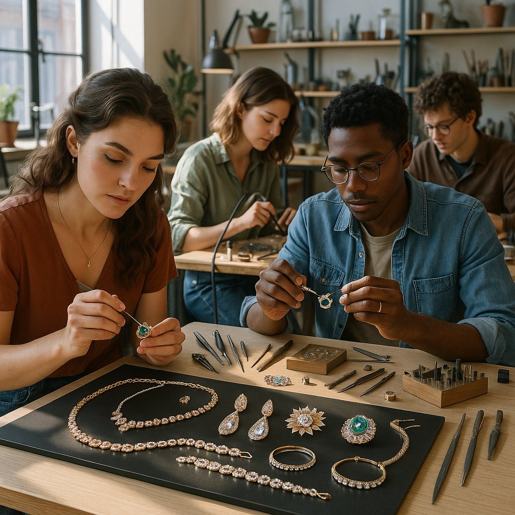 Emerging jewelry artists creating innovative designs in modern studio setting at Robinson's Jewelers