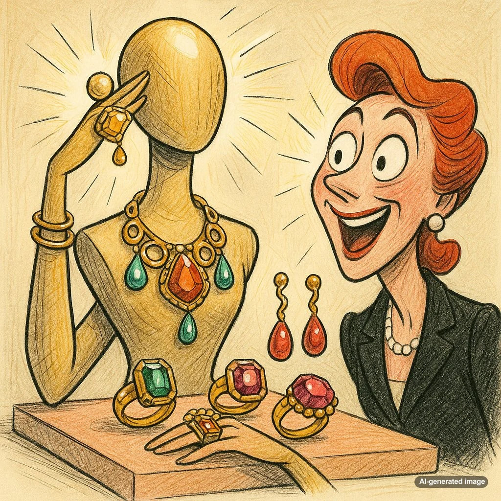 An eclectic mix of avant-garde jewelry pieces featuring unconventional shapes and bold designs from Robinson's Jewelers.