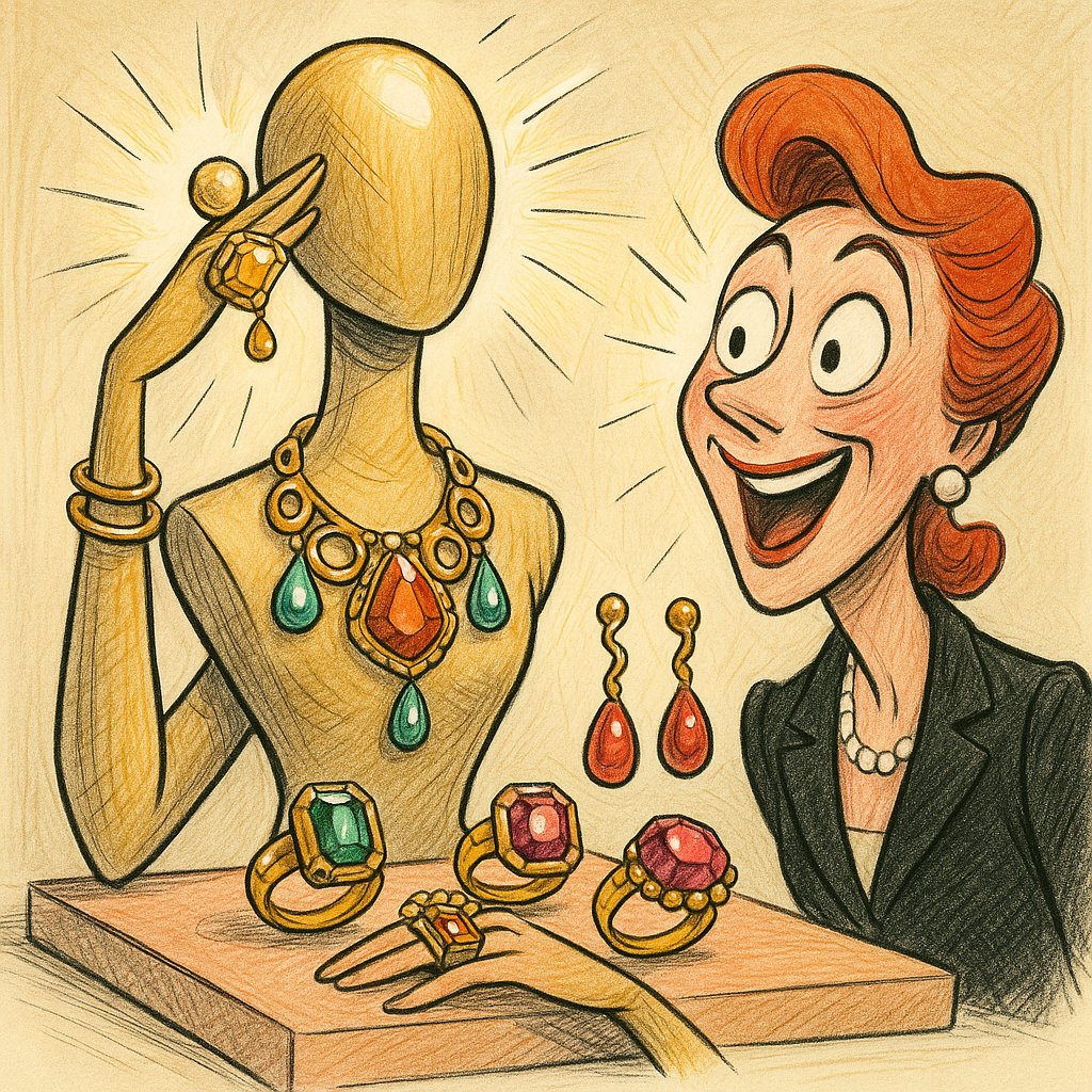 An eclectic mix of avant-garde jewelry pieces featuring unconventional shapes and bold designs from Robinson's Jewelers.