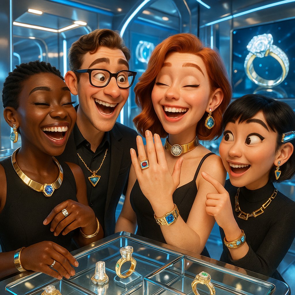 The Jewelry of the Future: Wearable Tech and Beyond - futuristic smart rings and bracelets displayed in a modern setting