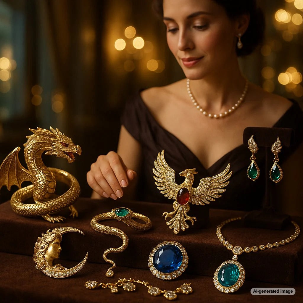 Mythological and folklore inspired jewelry collection featuring gemstones with ancient legends