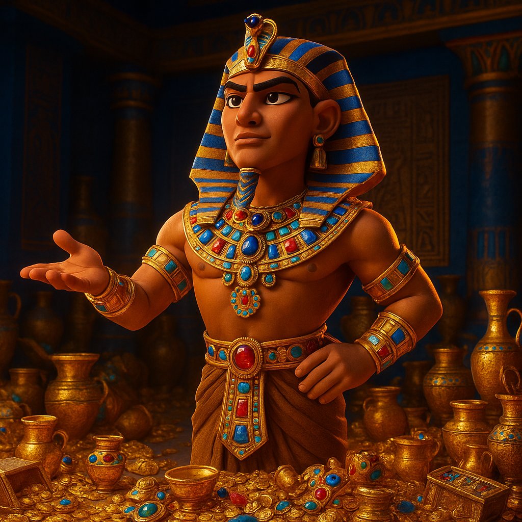 Ancient Egyptian pharaoh jewelry featuring gold collars, gemstones, and symbolic designs displayed at Robinson's Jewelers