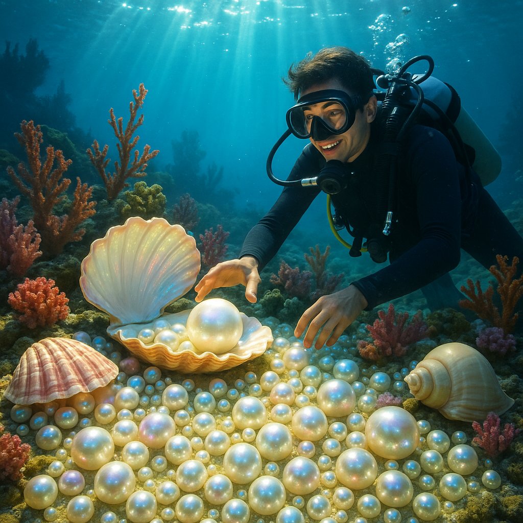 An elegant assortment of ocean-inspired jewelry featuring pearls, coral, and shells laid out on sand