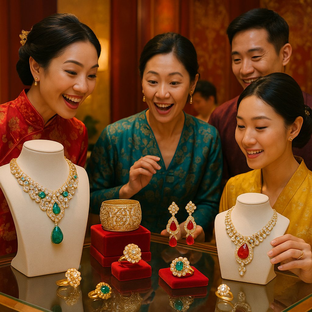 Elegant Asian-inspired jewelry collection featuring jade, pearls, and gold designs