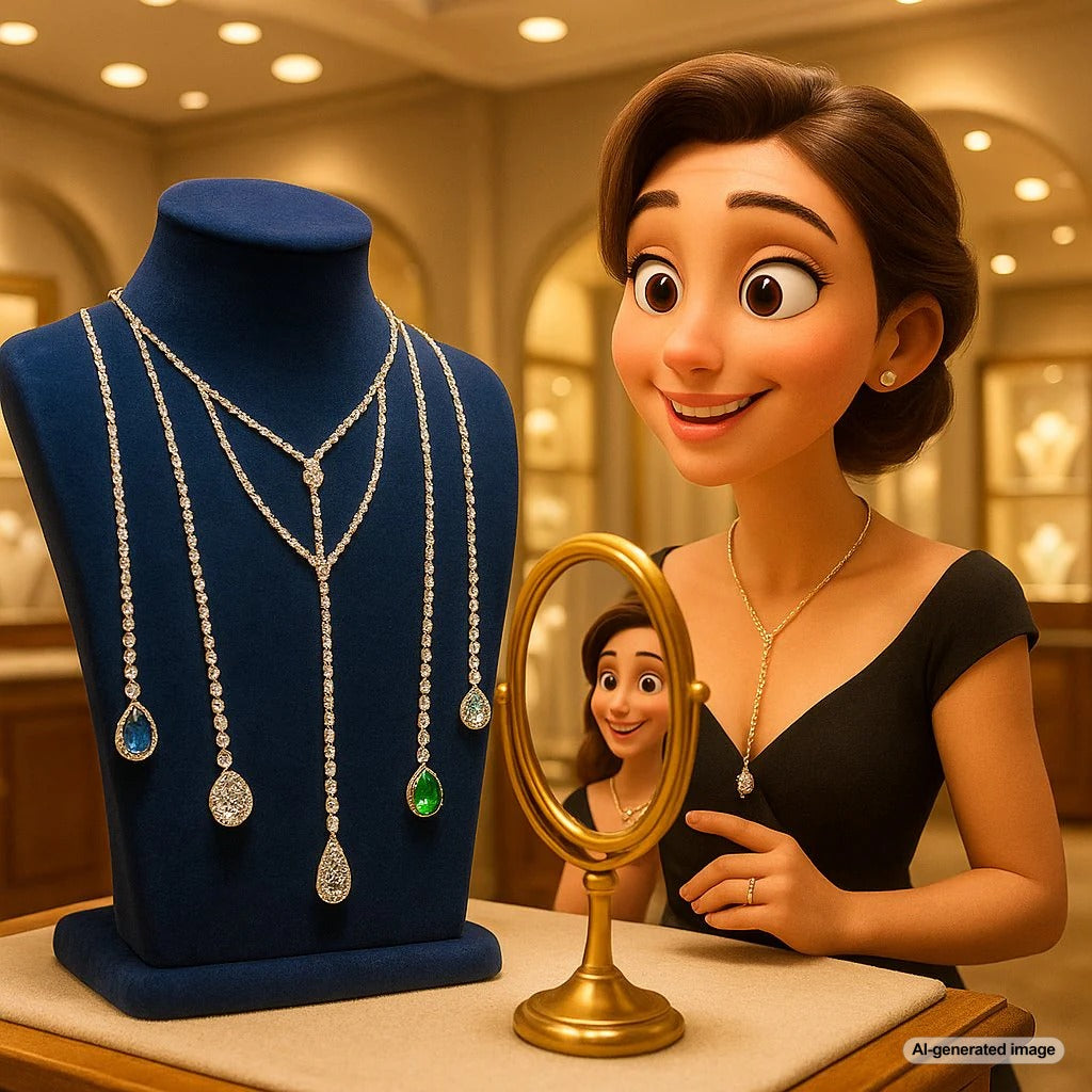 A stunning diamond lariat necklace draped elegantly, showcasing its clasp-free design and versatile style.